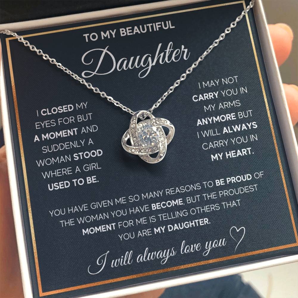 To My Daughter - I Will Always Carry You in My Heart - Love Knot Necklace