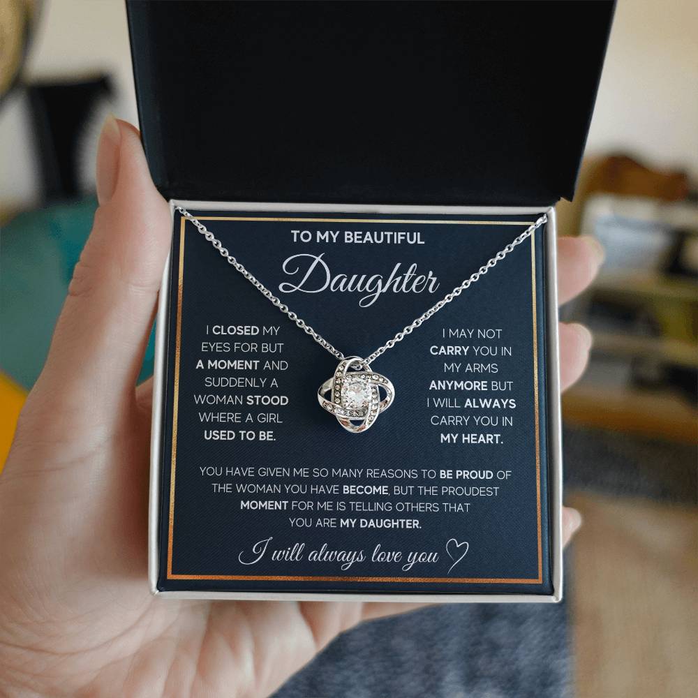 To My Daughter - I Will Always Carry You in My Heart - Love Knot Necklace